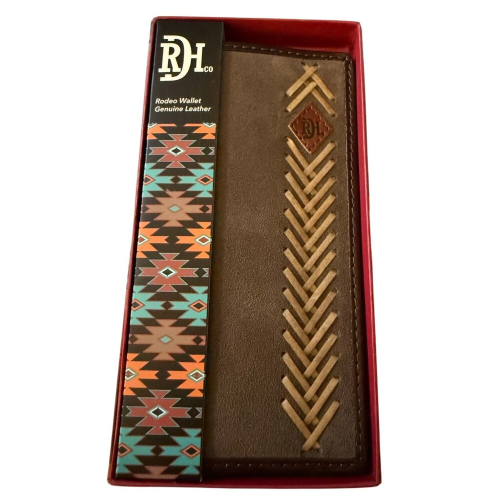 Red Dirt Hat Company Taupe Roughout With Herringbone Rawhide Rodeo Wallet, NWT